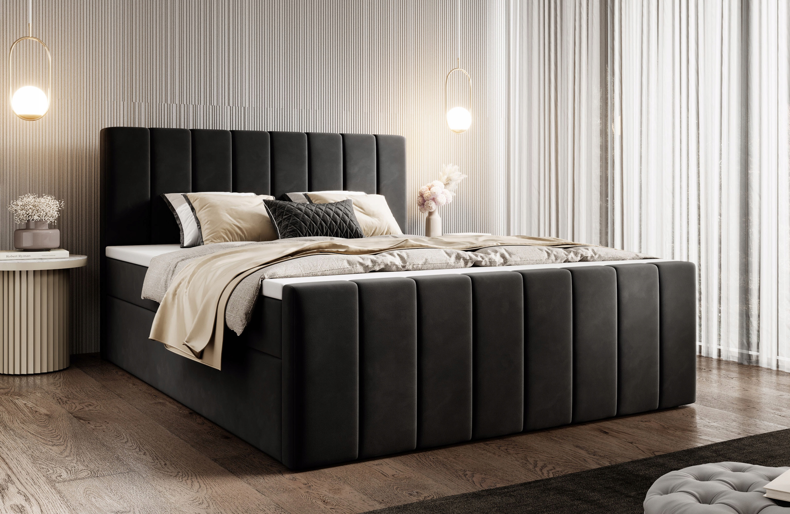 Moderní kontinentální postel Amon I 200x200 2x úložný prostor na povlečení
