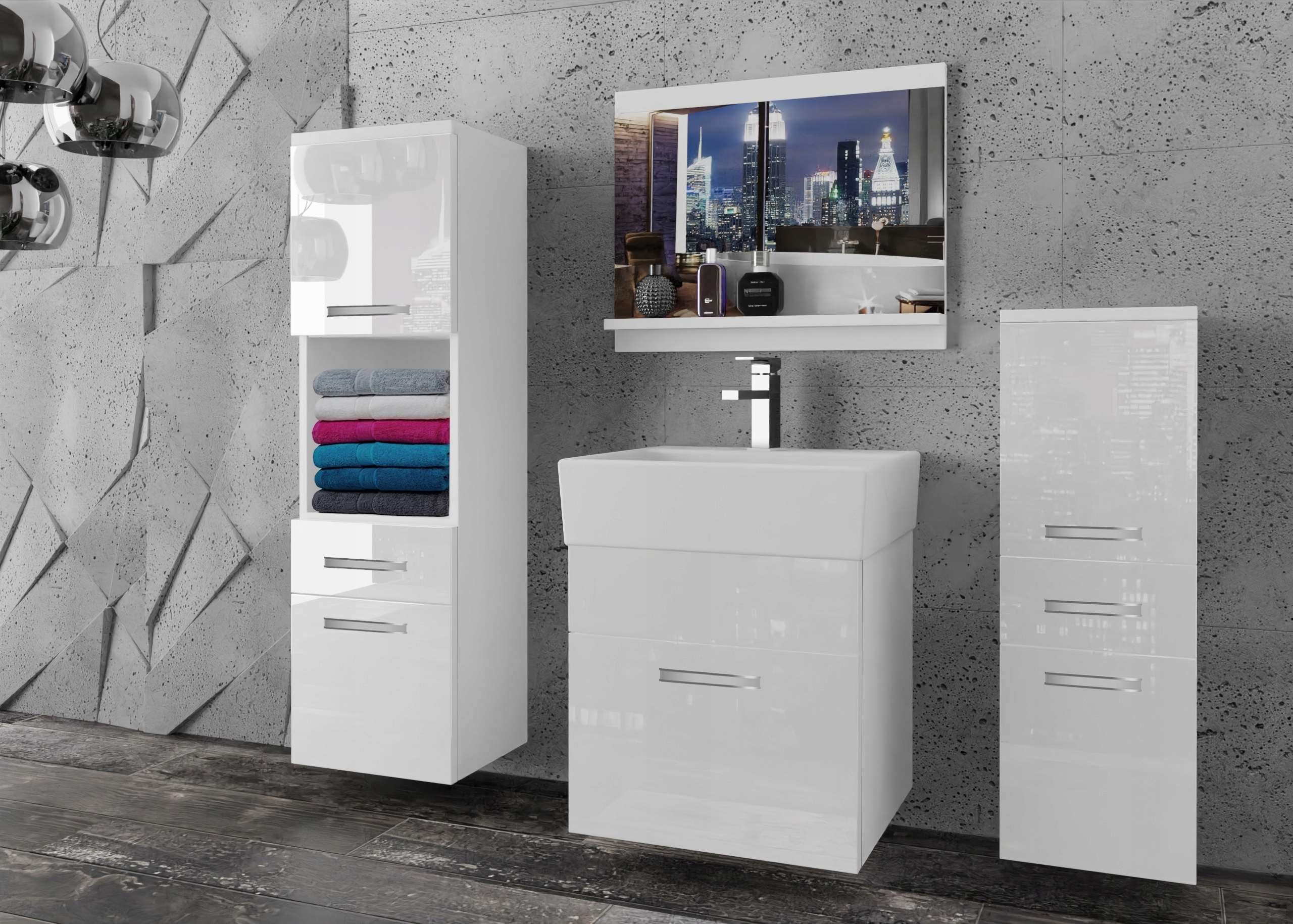 Meble łazienkowe z LUSTREM z UMYWALKĄ POŁYSK Kod producenta KOR P 5/0/W/S/0/ZW