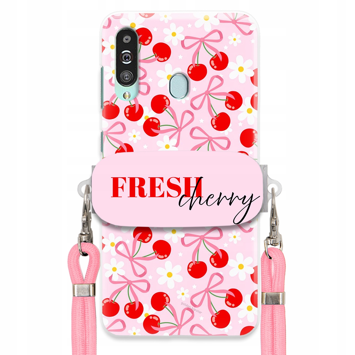 Puzdro pre Samsung A60 Case Držiak šnúrok Ružový Fresh Cherry Čerešňové mašle