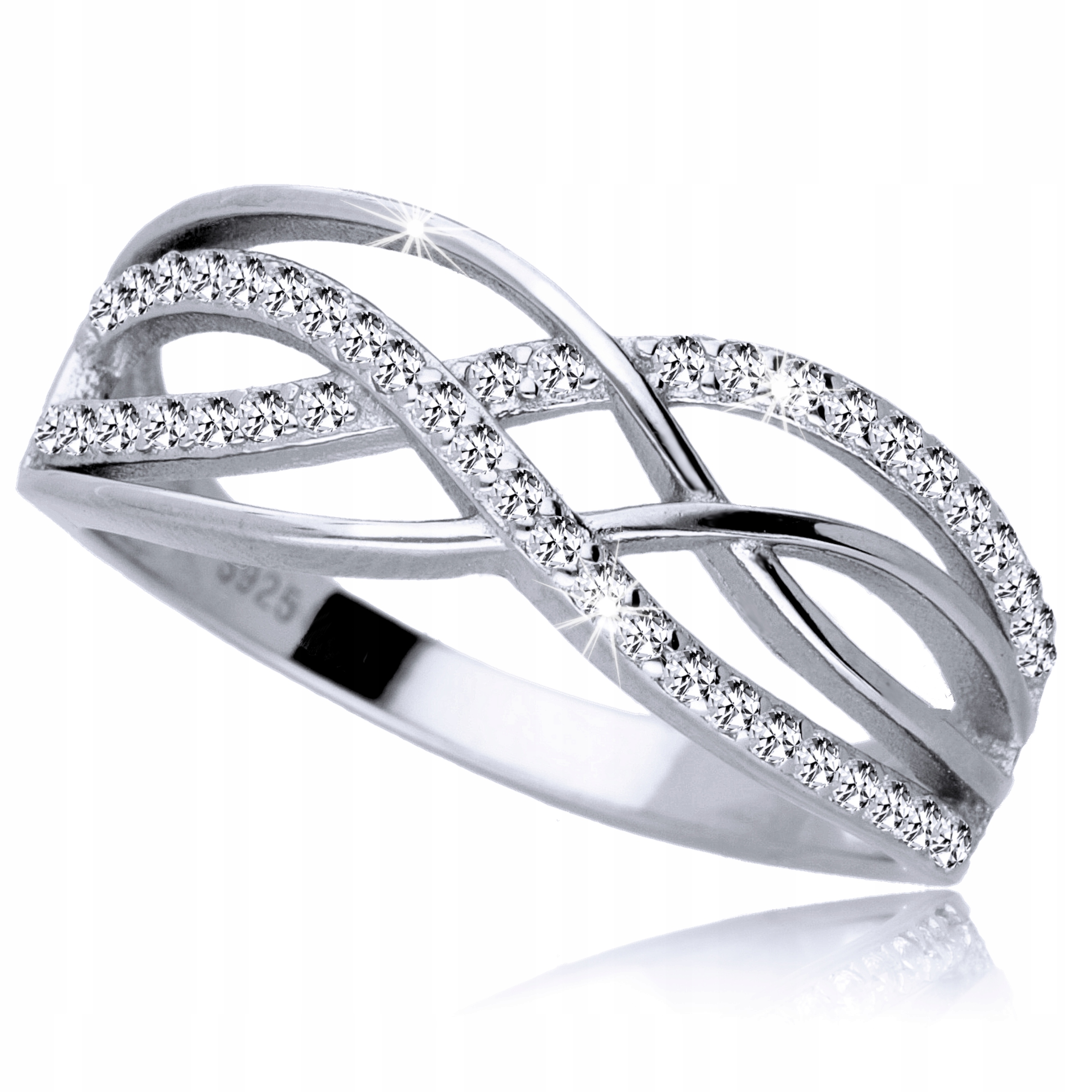 Pierścionek Srebrny Srebro 925 Szeroki z Cyrkoniami Pleciony