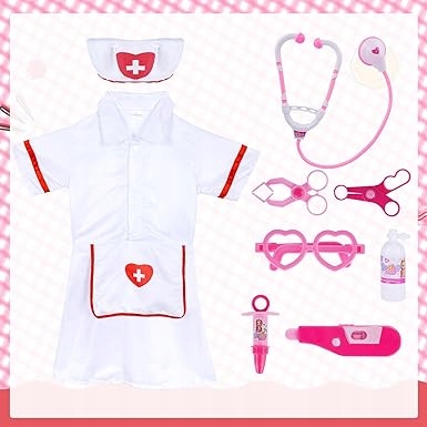 KOSTIUM STRÓJ PRZEBRANIE PIELĘGNIARKA + AKCESORIA 122/128 Rozmiar 122-128