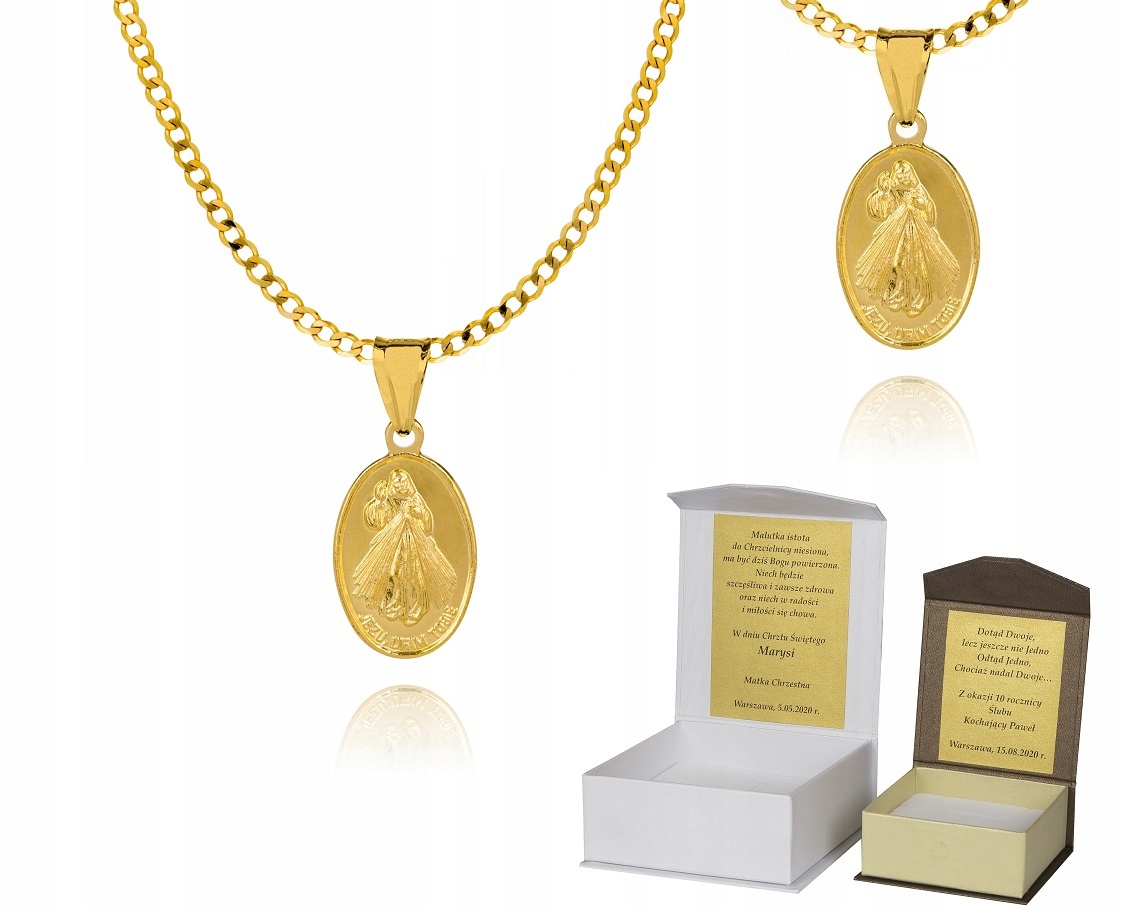 Zlatý řetízek stříbro Medailon Ježíš Milosrdný 45 cm Dedikace P4M24