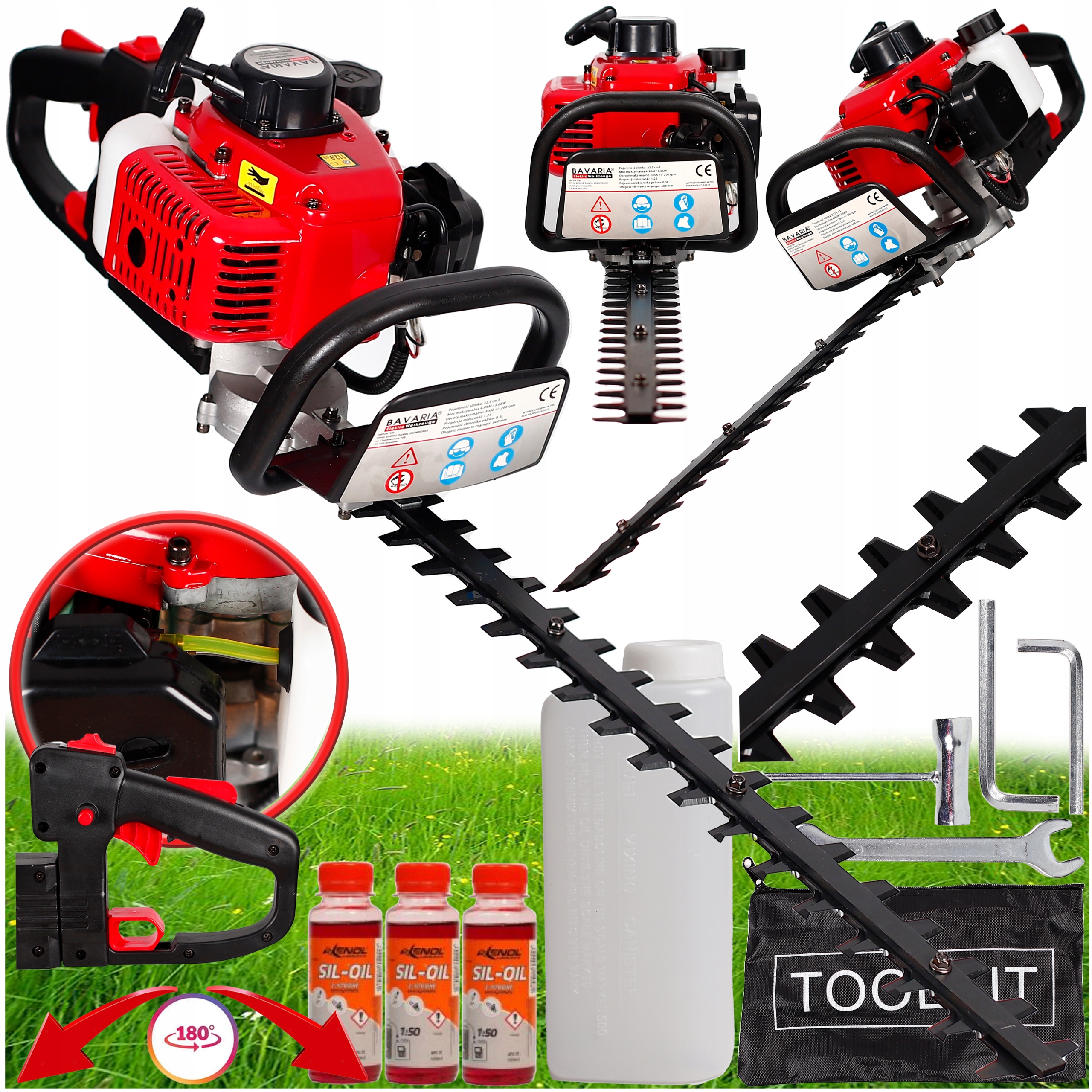 Nożyce Spalinowe Do Żywopłotu Sekator Podkaszarka 4.9KM 60CM Zestaw +olej