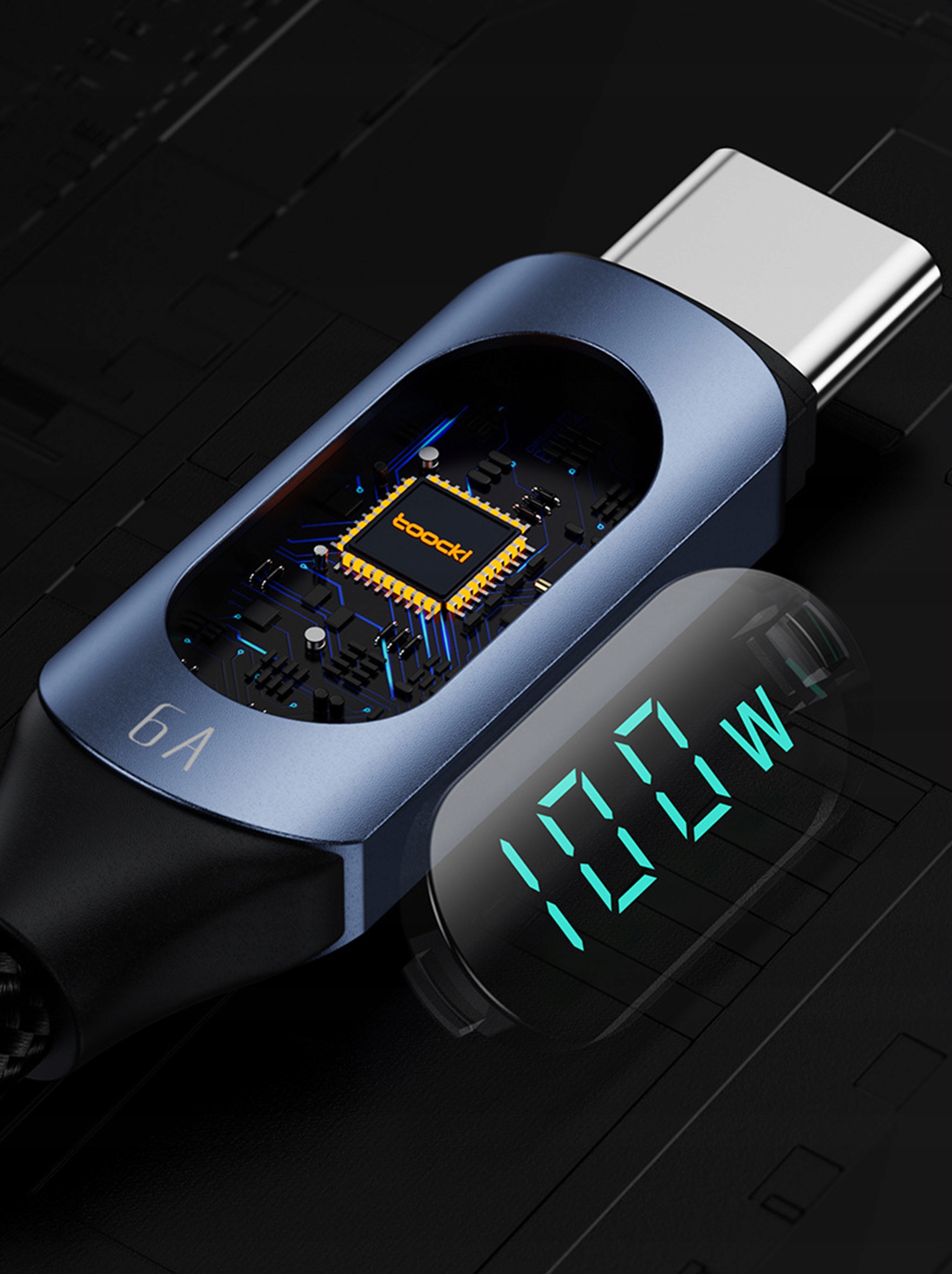 TOOCKI kabel do szybkiego ładowania USB-C Type-C 6A PD QC MIERNIK MOCY LCD Kod producenta TQ-X03