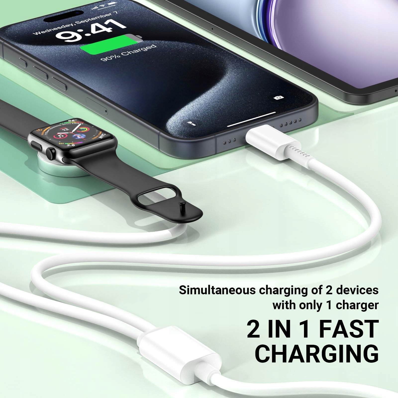 Jeenek: Apple 2-in-1 Cable for Watch & iPhone 2M USB-C Fast Charging — miniatura 2