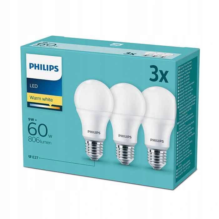 

zestaw 3szt żarówka Philips E27 9W (60W)