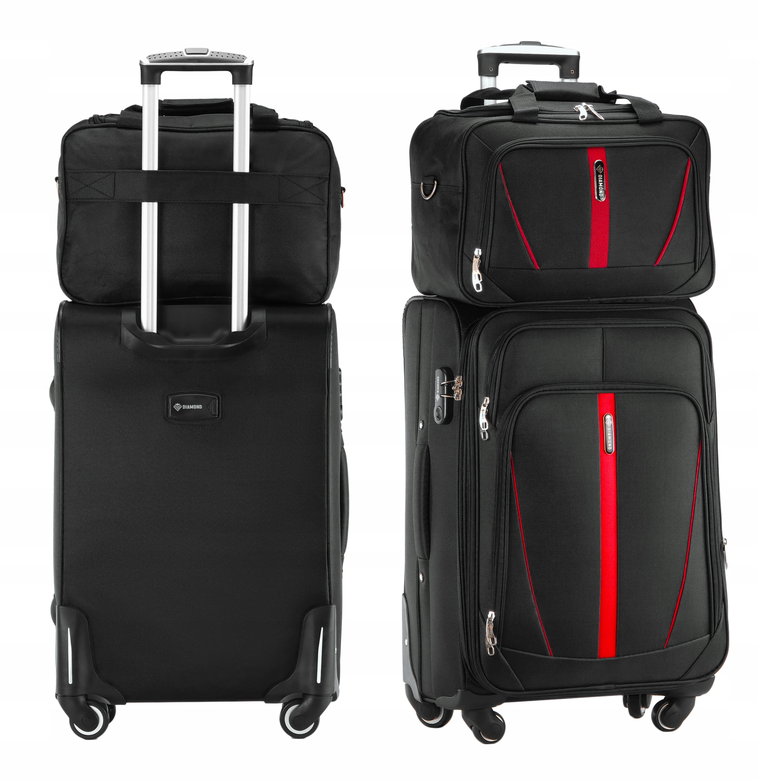 Set 2v1 Cestovní Kufr Střední M Taška Černá Zavazadla 4 Kolečka C330