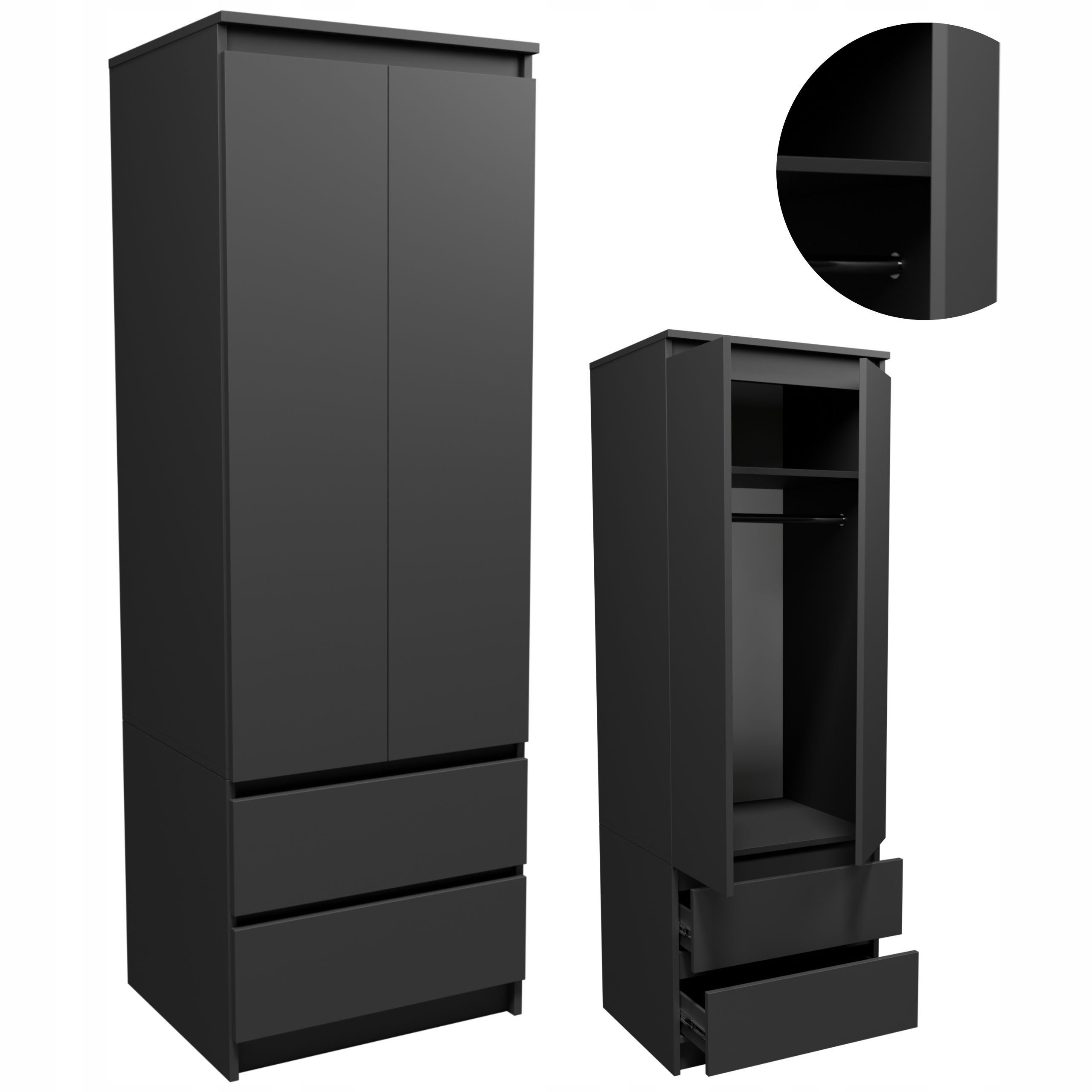 Skříň STA60GSZ grafit šedá šatní skříň tyč zásuvka regál na oblečení