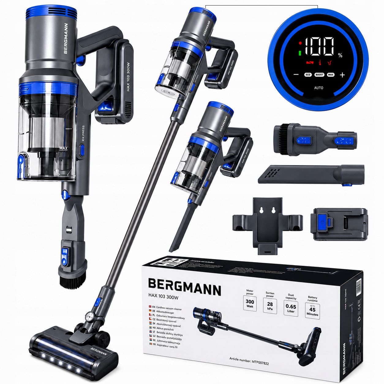 Bezdrôtový vertikálny vysávač Bergmann Hax 103 300W Otočný mechanizmus