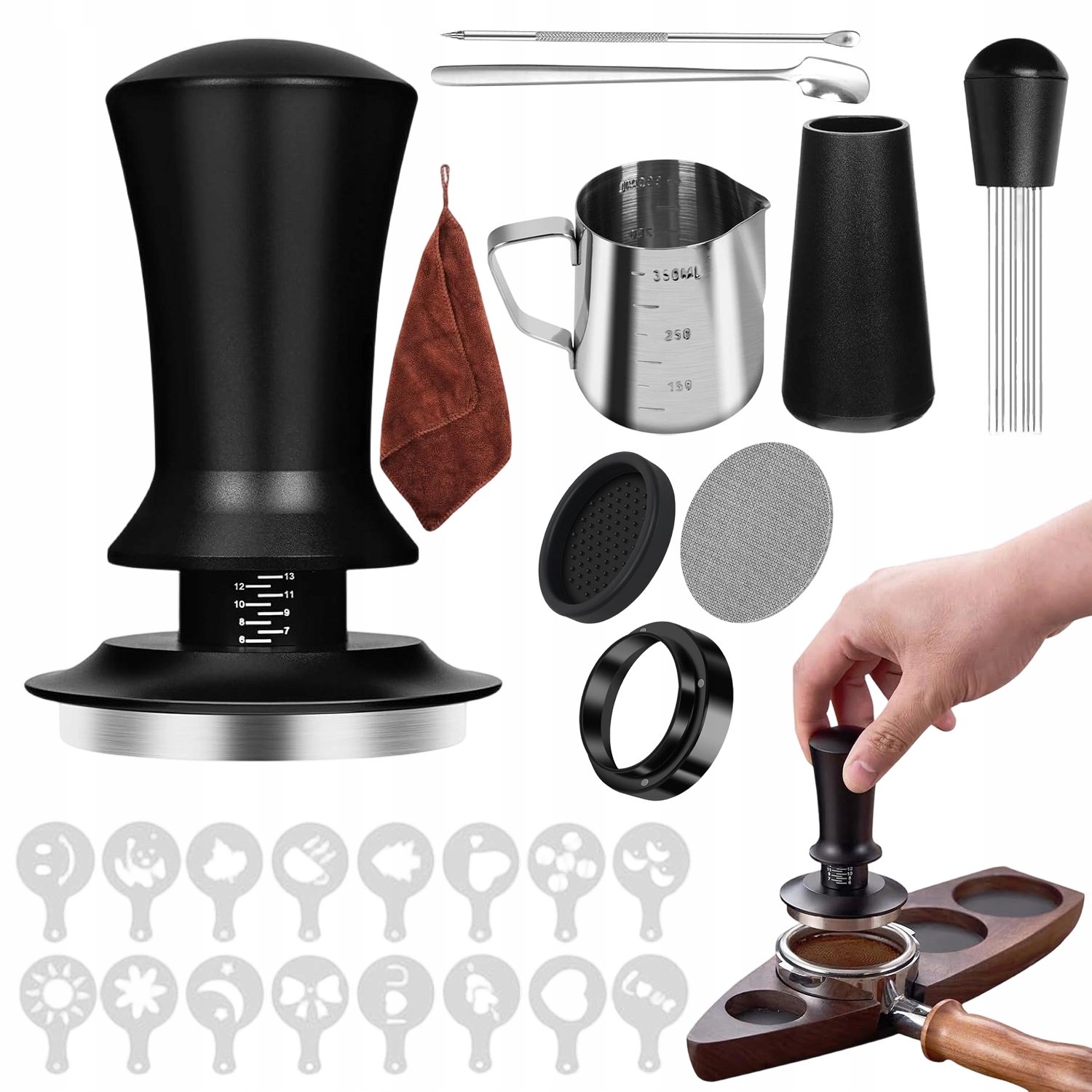 Levně Sada baristického příslušenství 51 mm s pěchovadlem na espresso a konvičkou