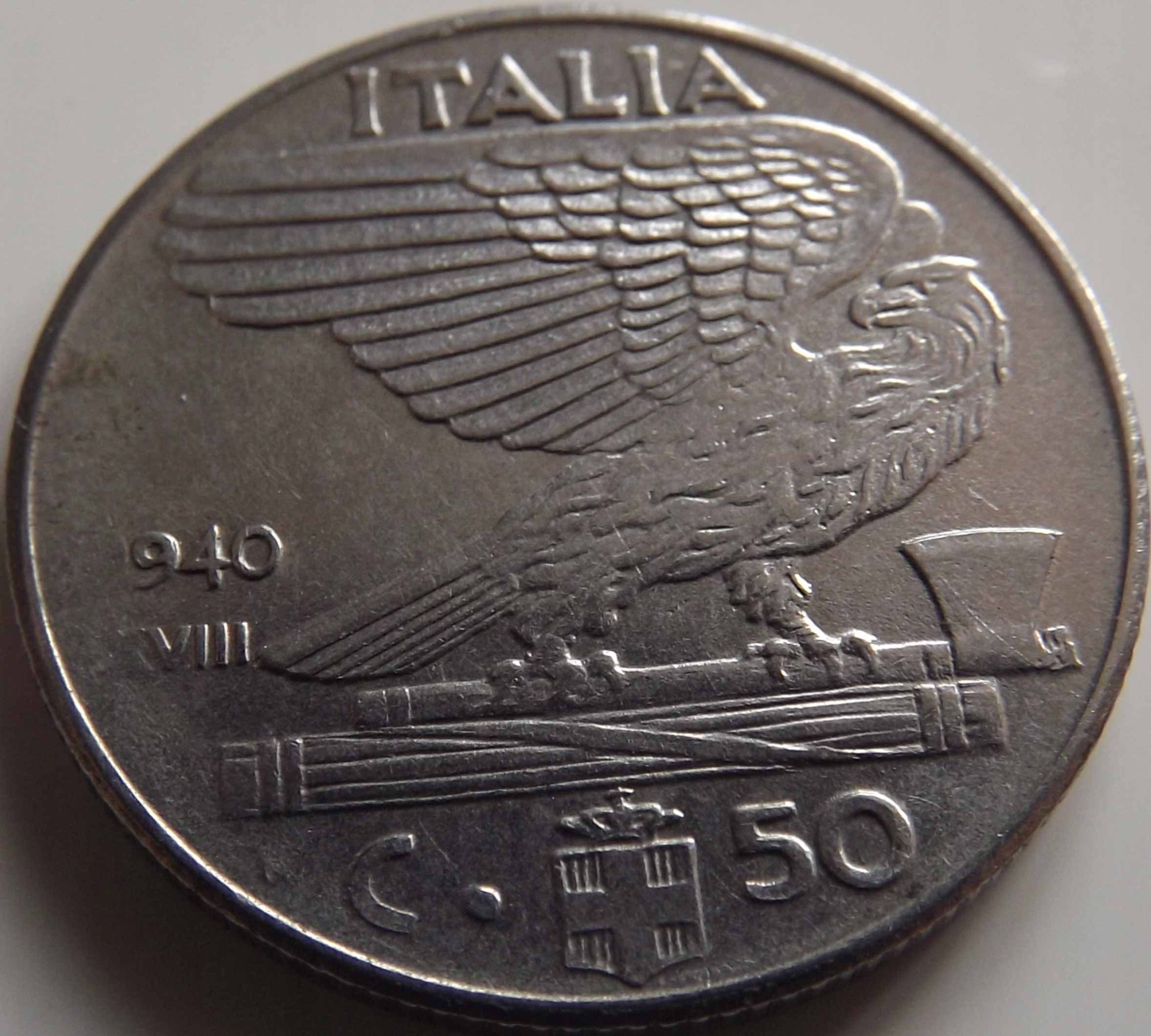 Włochy 50 centesimi 1940 Wiktor Emanuel III st. 2