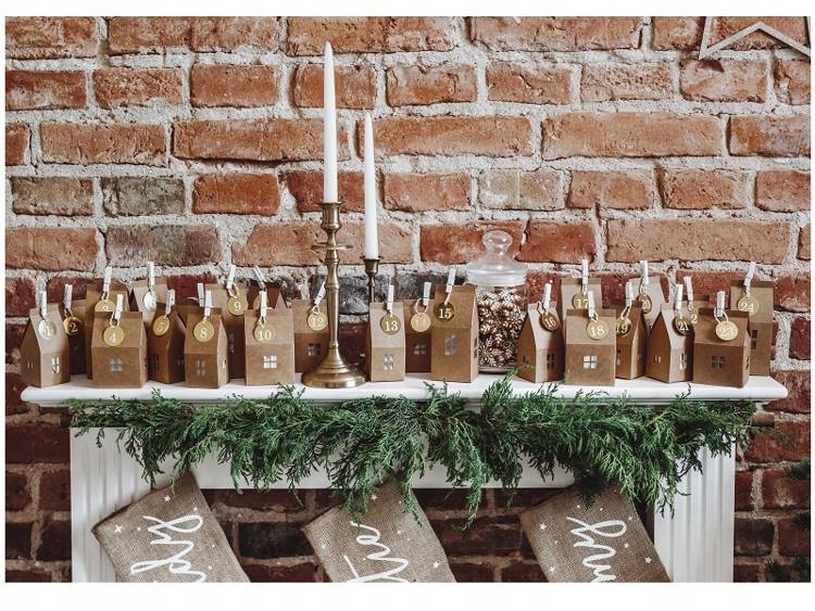 Адвент-календарь PartyDeco для наполнения, 24 бумажных домика в стиле бохо — фото 6