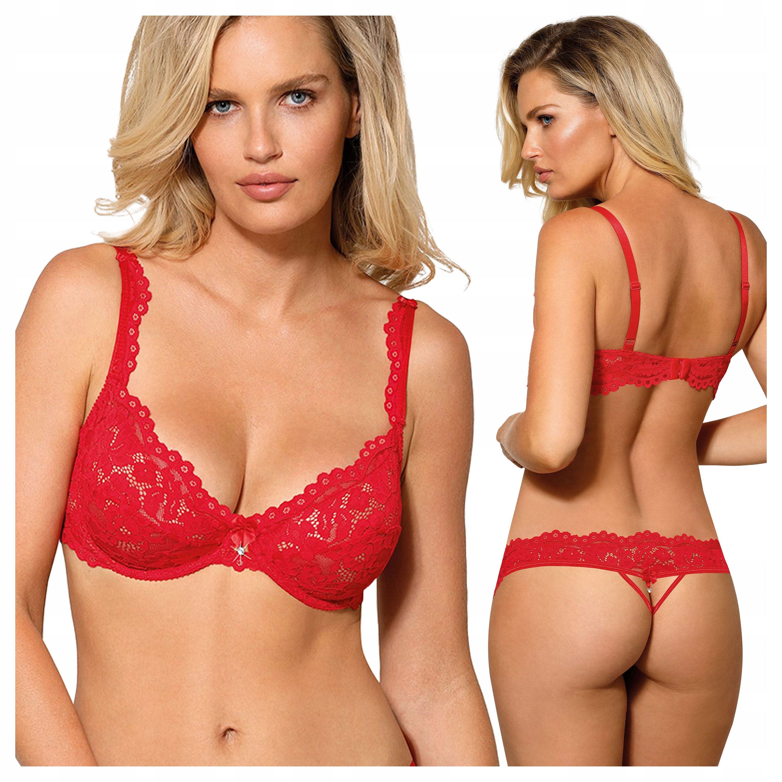Komplet spodního prádla Podprsenka Měkká Tanga s krajkou Newia Červená 70E+S