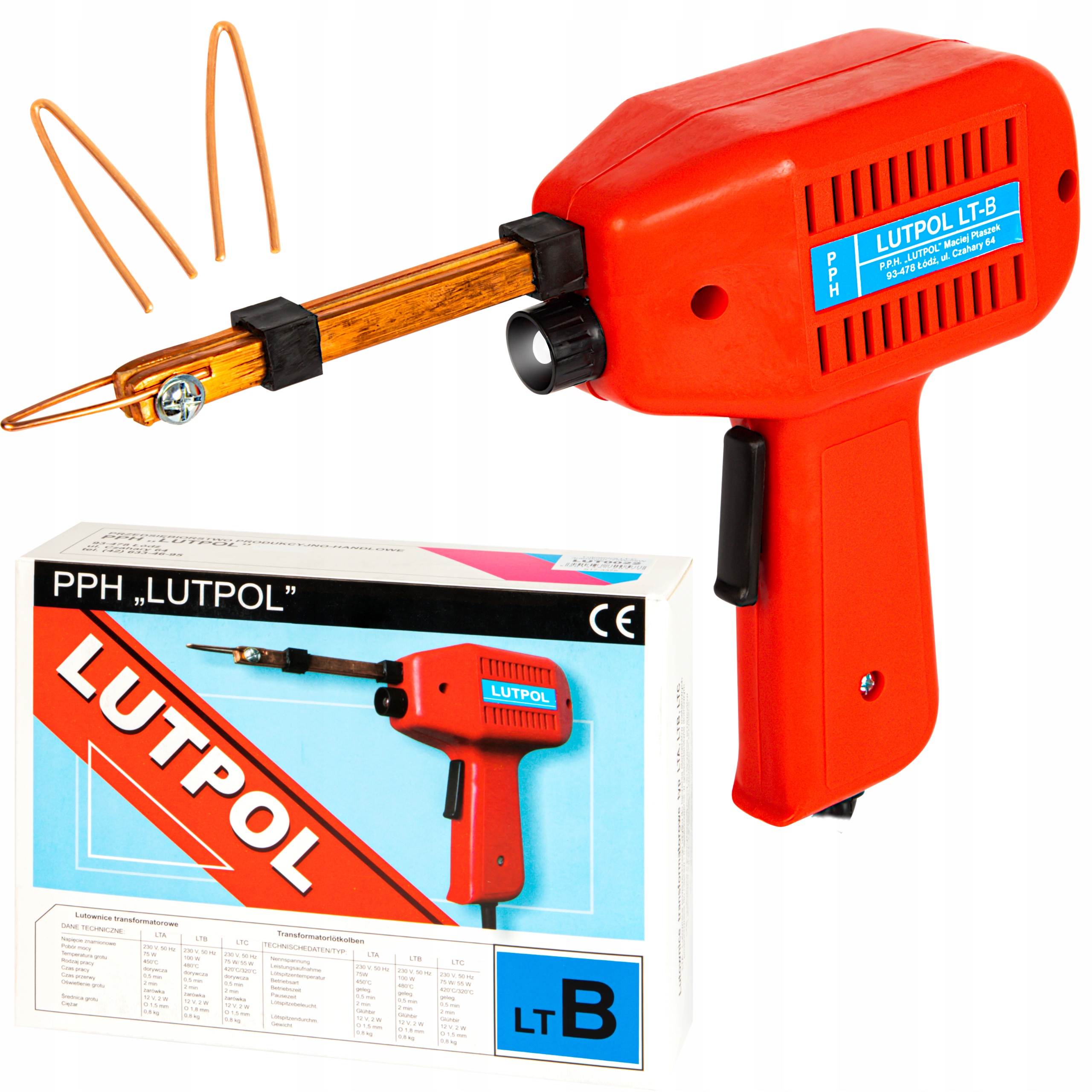 LUTOWNICA TRANSFORMATOROWA LUTPOL LT-B 100W 480C Z LED PISTOLET GROTY MOCNA