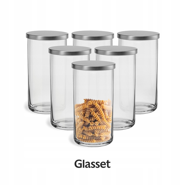 Zestaw 6 sztuk szklanych pojemników z metalową pokrywką Tidy 20 cm Glasset