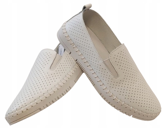 Goodin Kožené Polobotky Ažurové, Nazouvací, Elastické, Bílé, Velikost 36, 23,50 CM
