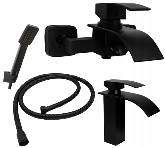 Vaňová batéria umývadlová sprchová súprava, čierny matný kohútik, komplet Elva