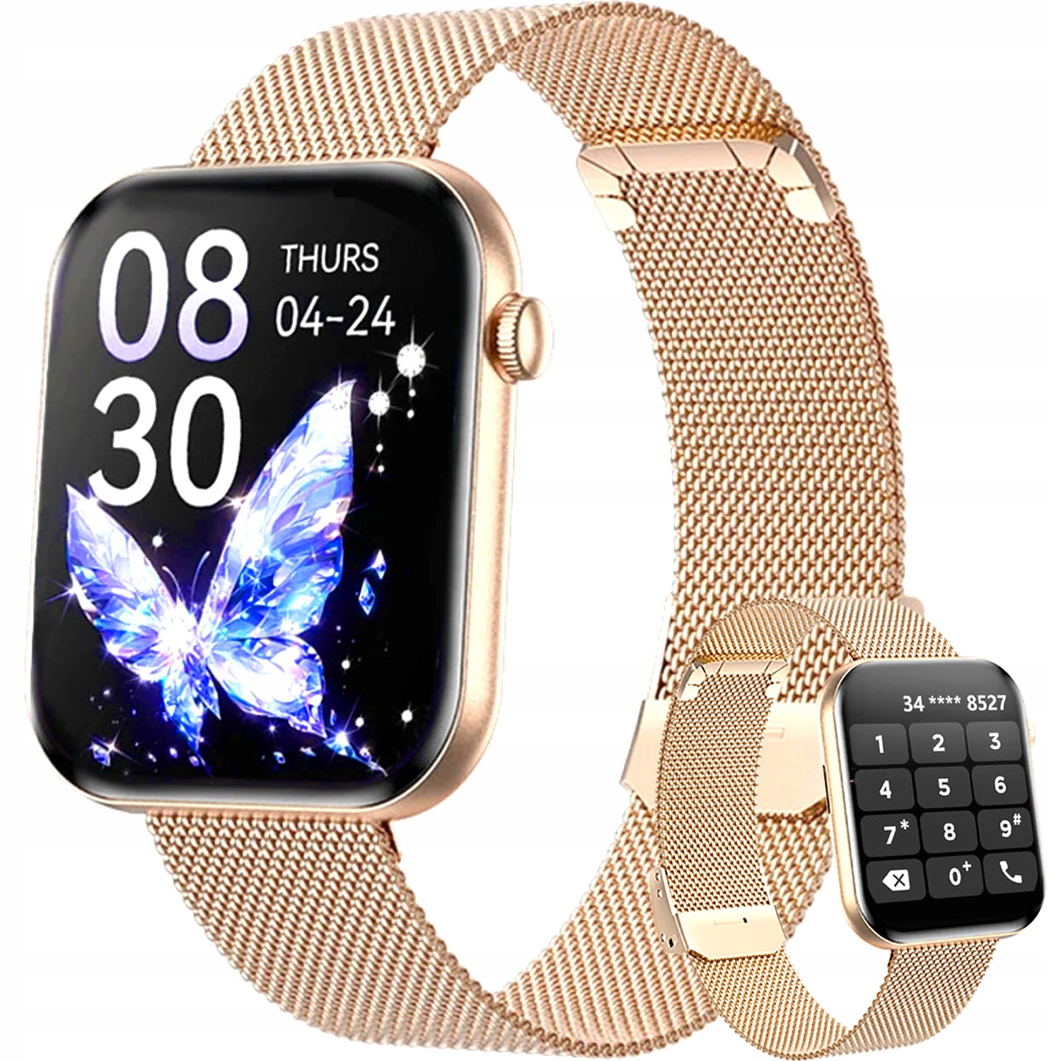 Chytré Hodinky Dámské Amoled Hovory Menu Pl Zdraví Sport Zlatý obdélníkový