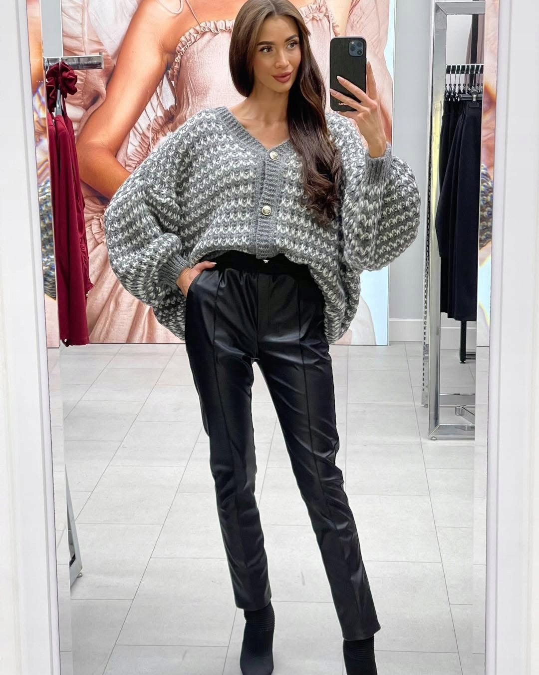 Dámský svetr Šedý s bílým Oversize Velikost Uni Polský Výrobce