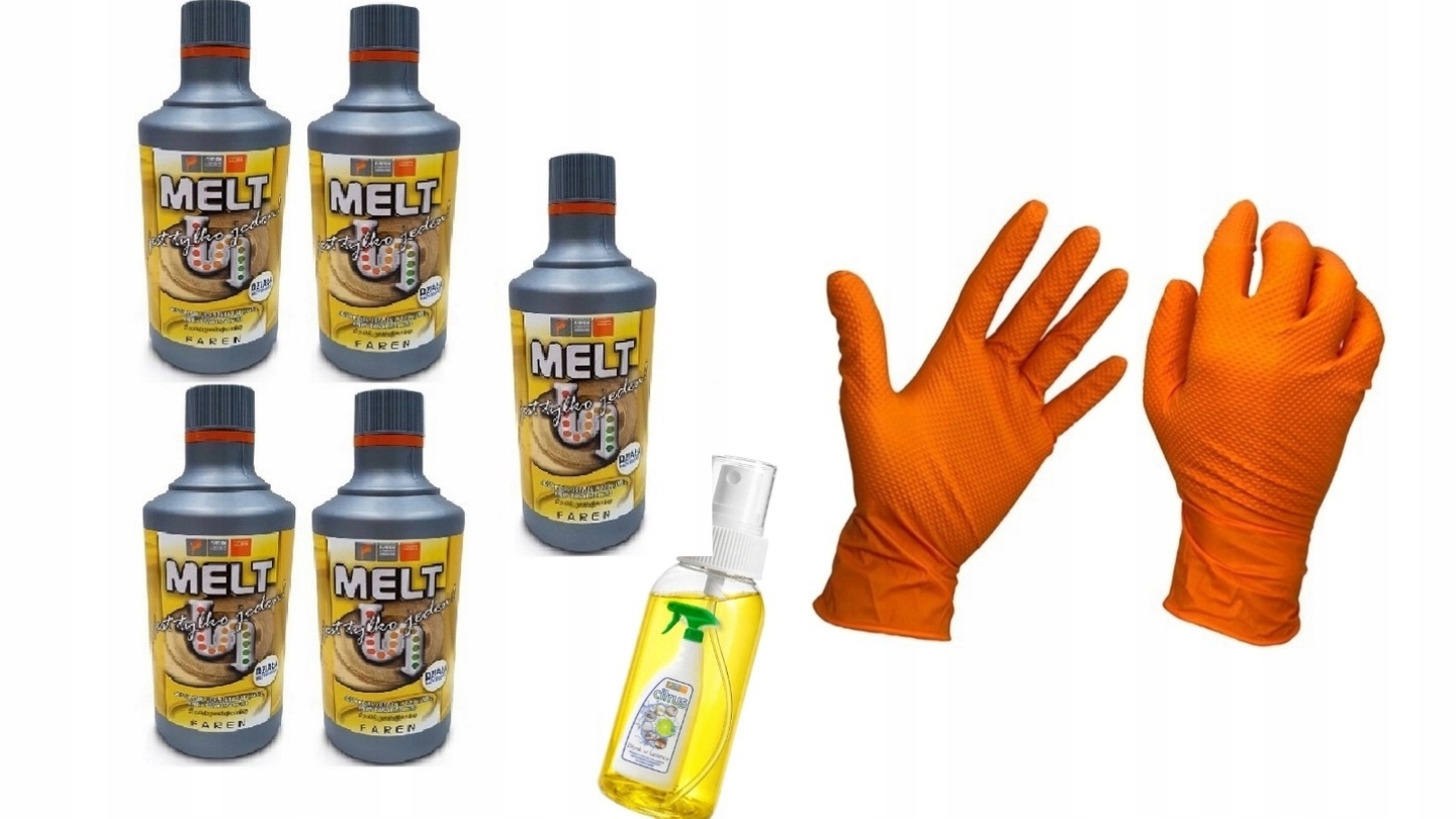 Melt Do Rur Mocny Najlepszy Preparat 5x750ml +bezpieczne Rękawice +tester