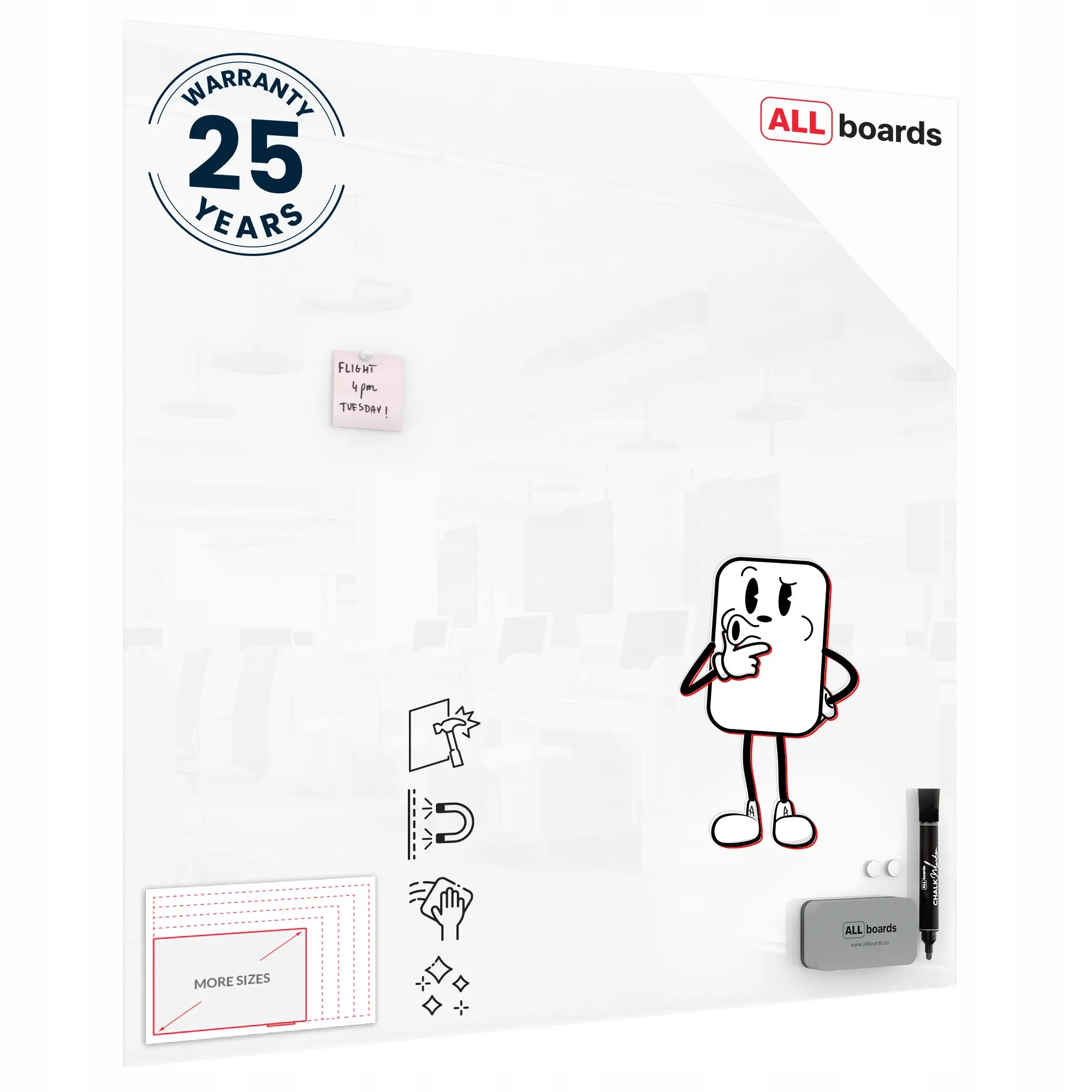 Szklana tablica magnetyczna 120x120 cm Premium Superwhite