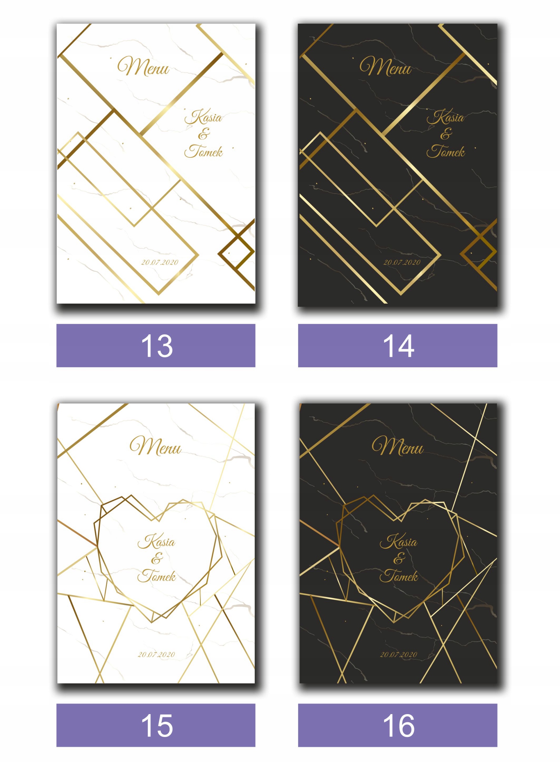 Menu weselne na ślub karta dań posiłków GEOMETRYCZNE Kształt prostokątny