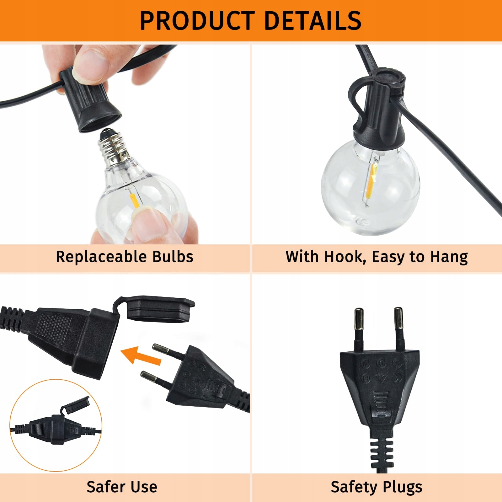 LED LAMPKI ZEWNĘTRZNE 10M 18 ŻARÓWEK G40 WODOODPORNE CIEPŁE BIAŁE — miniatura 5