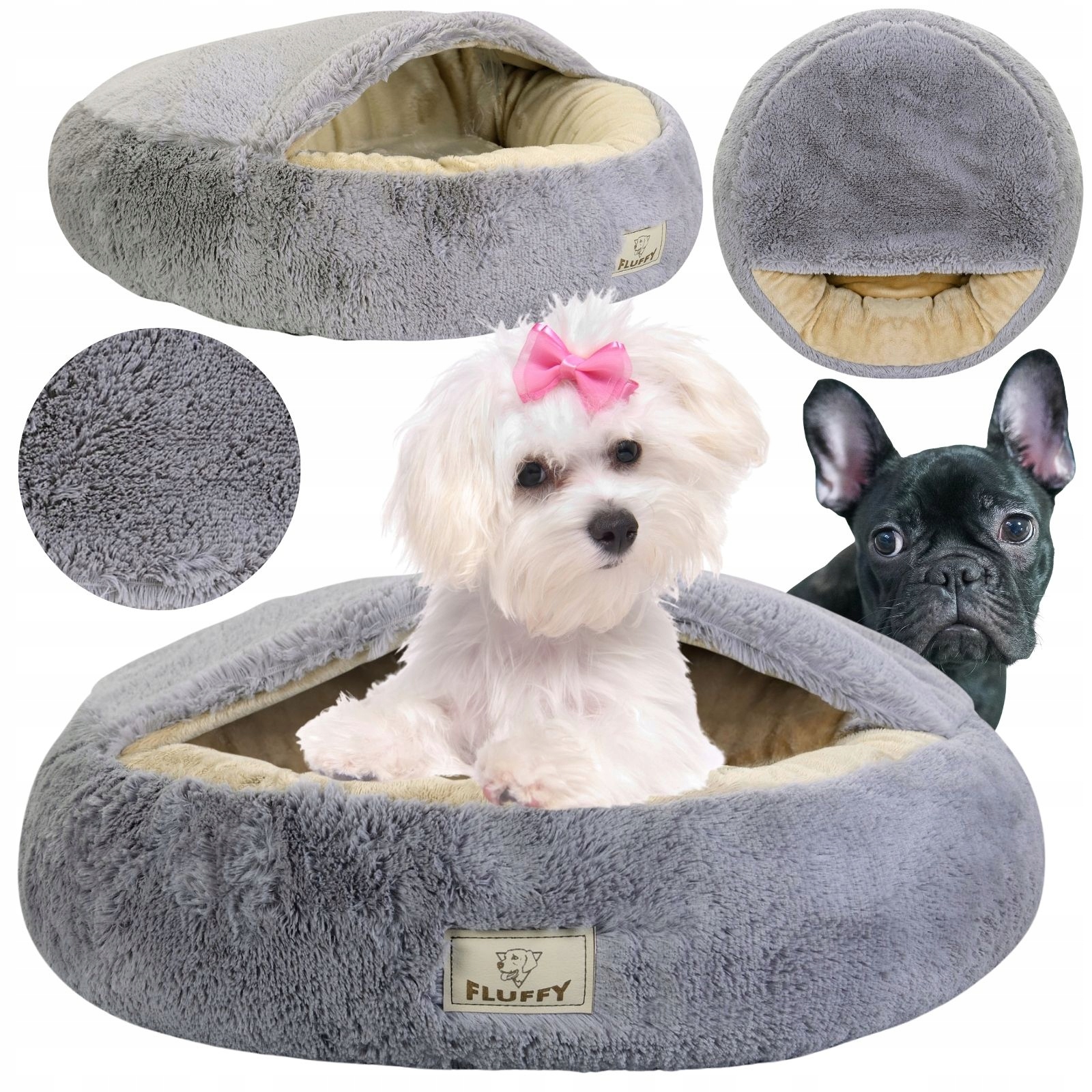 Legowisko Dla Psa Budka Puchate Z Daszkiem 60CM Fluffy Miękkie Puszyste