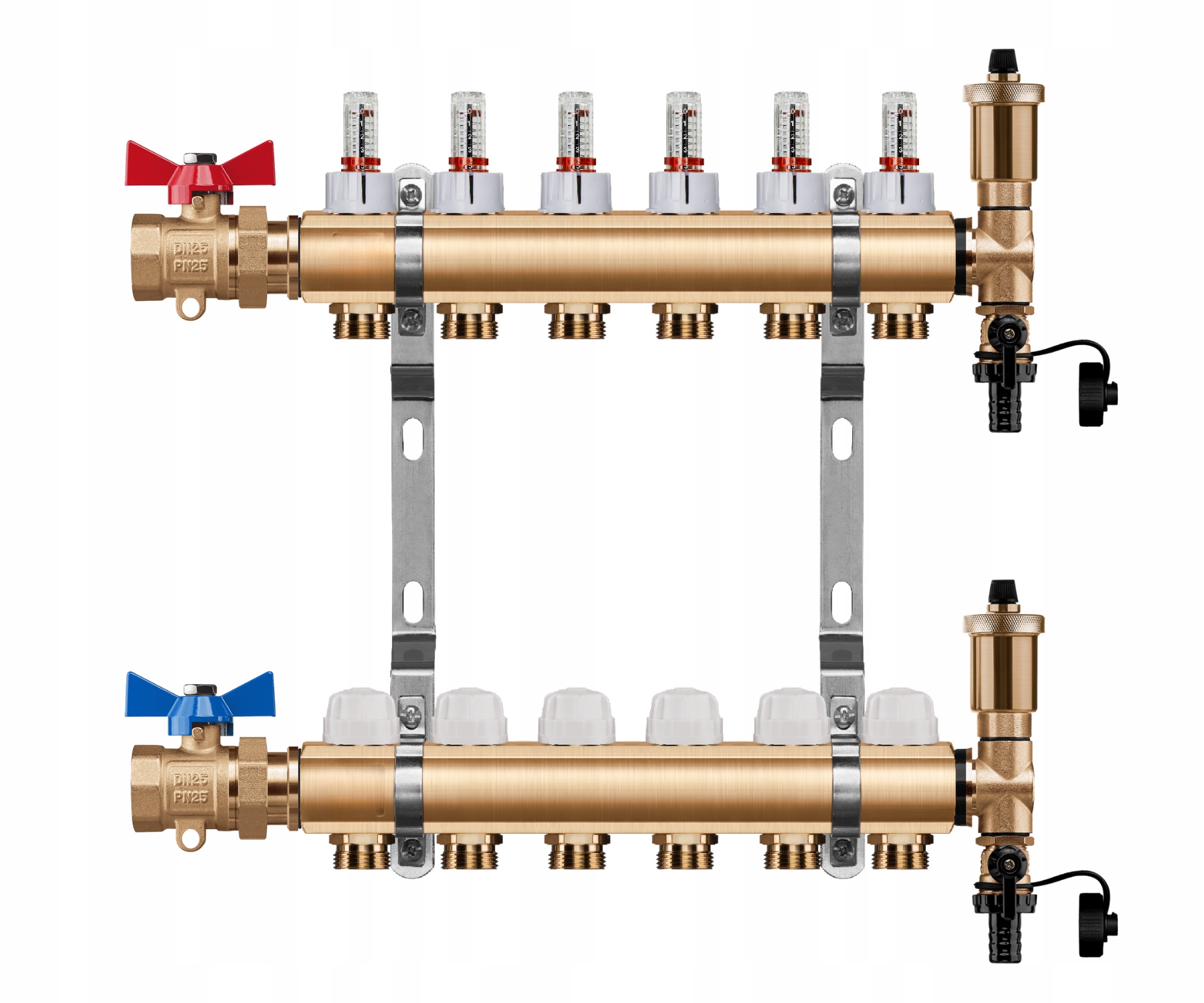 Rozdělovač Podlahového Vytápění 6 Okruhů Jednoduchý Kulový Ventil Pex