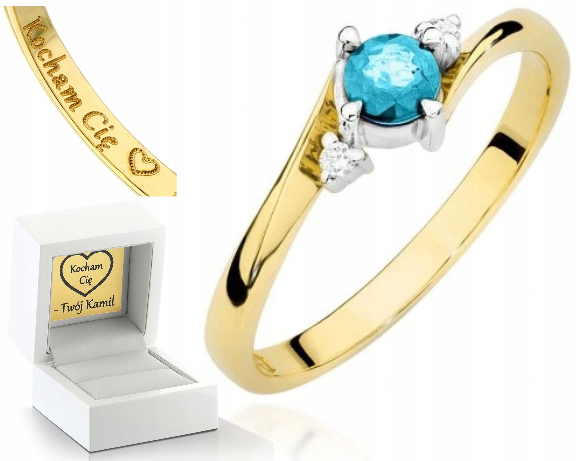 Zlatý Prstýnek S Topazem A Brilianty Gravírování