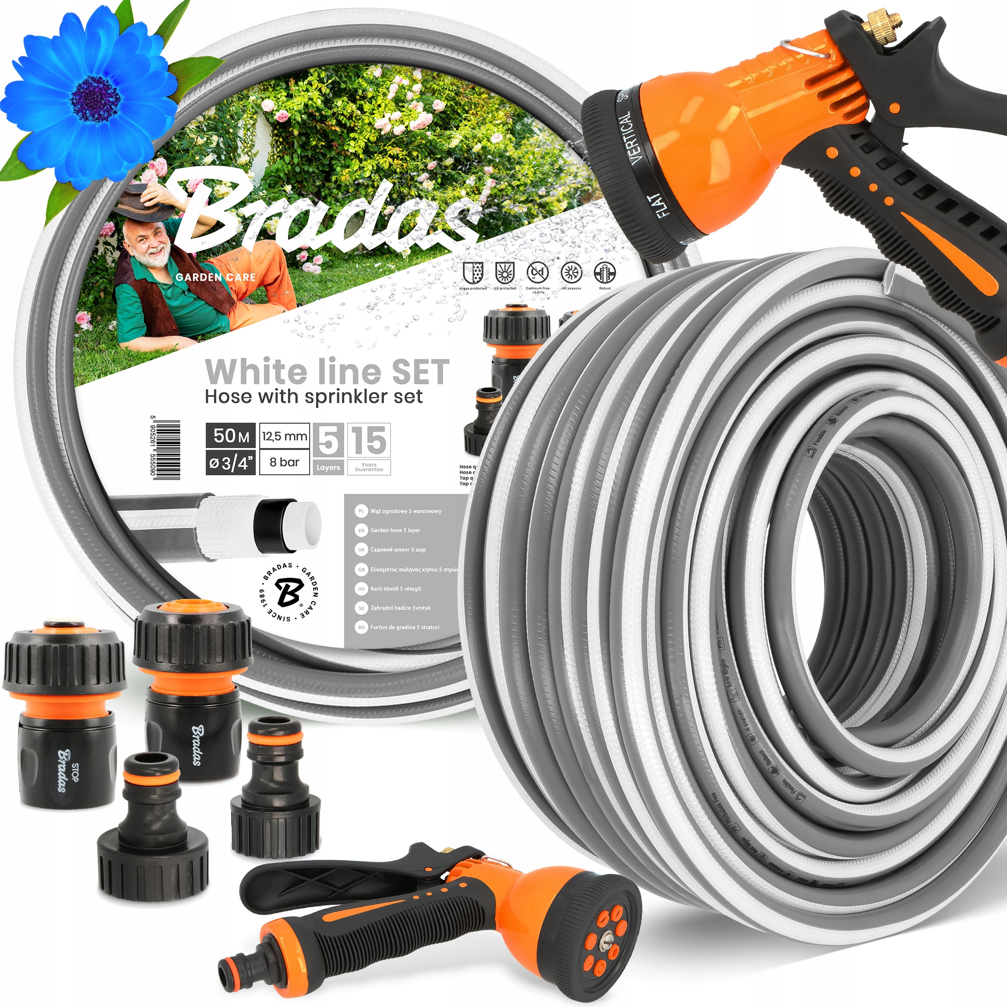 Záhradná Hadica 3/4 Vody Navíjacia 50 m Elastický Šlauf 5-VRSTVOVÝ Zbroj Yo