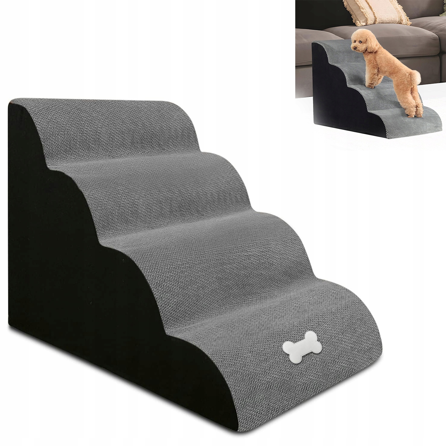 Levně Schůdky Pro Psa Kočku Zvířata 50 CM 3 Stupně Šedé Plyšové Schody Komfort