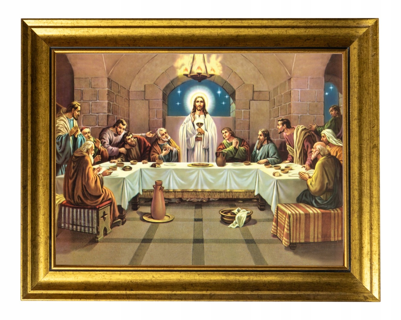 Poslední Večeře Sakrální Obraz Ve Zlatém Ozdobném Rámu 30X40