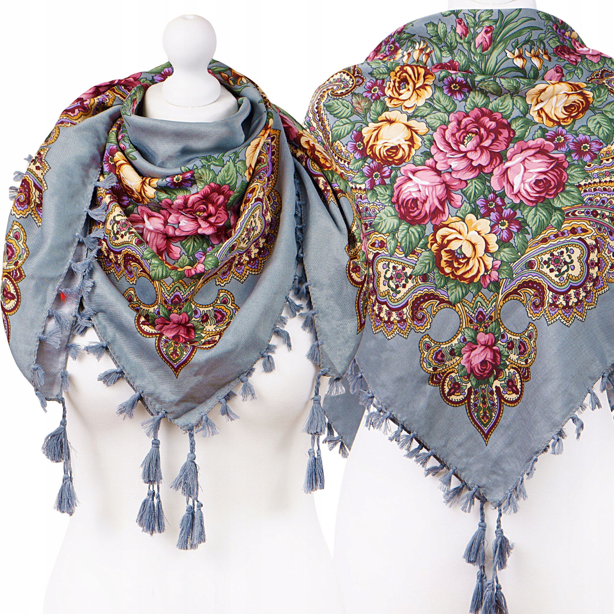 Duża FOLKOWA Chusta Apaszka Ludowa Kwiaty Etno