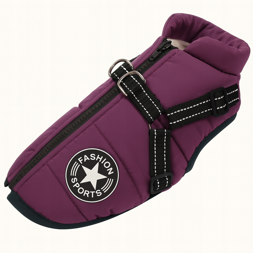 Levně Zimní oblečení Bunda pro psa na zimu Fialová s ramenními popruhy Velikost L