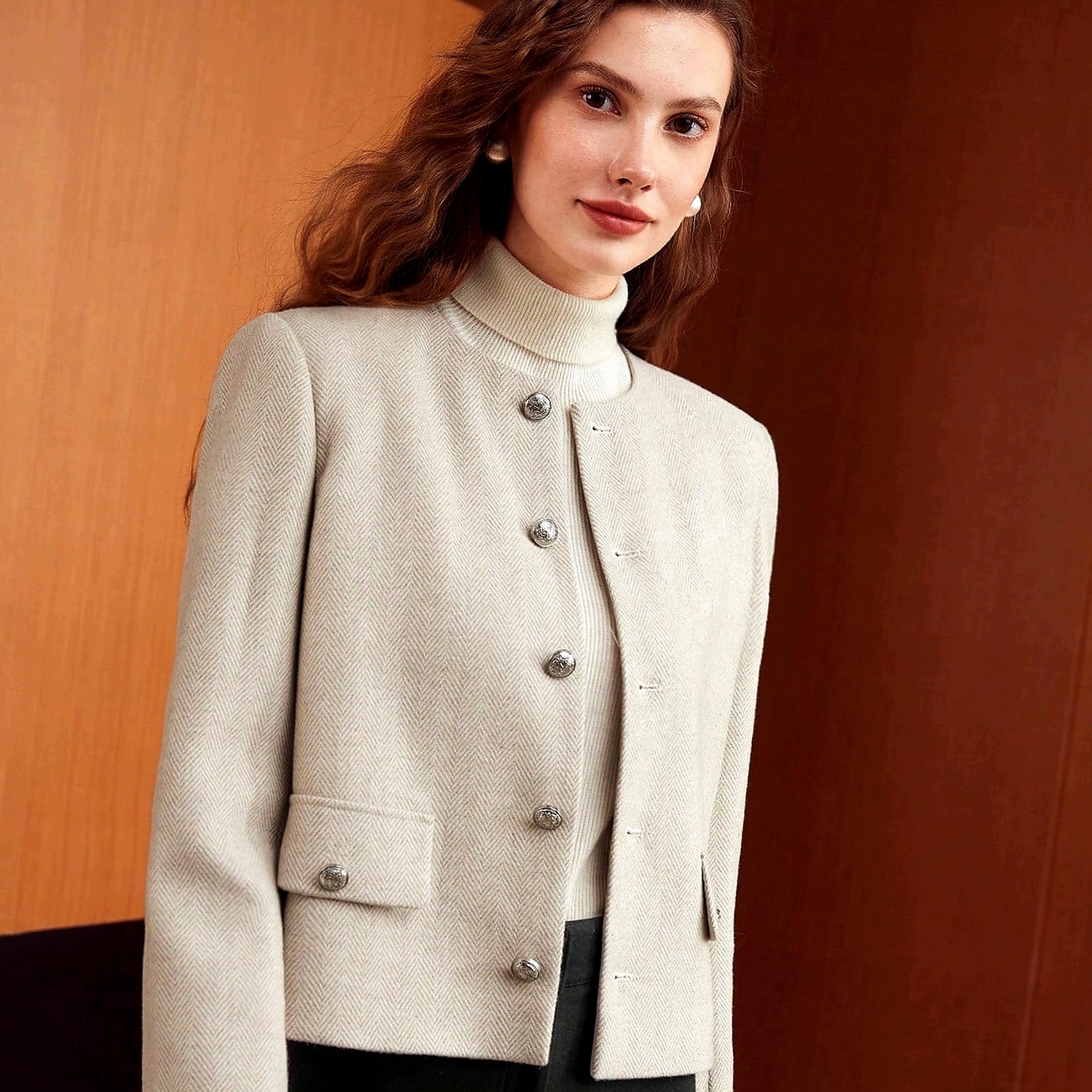 Žaket Dámská jedlová bunda z vlny Elegantní Camel Xs 34