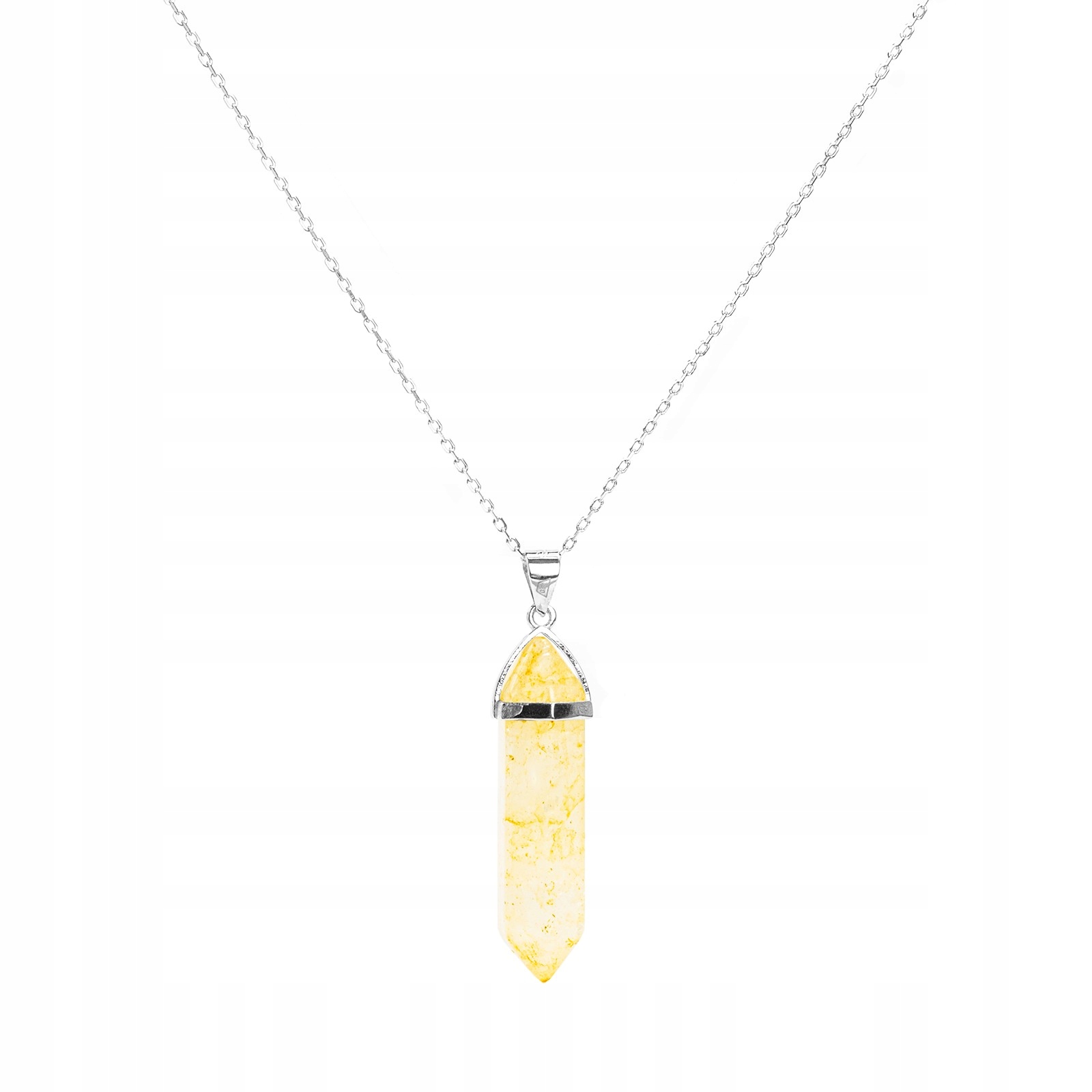 Stříbrný náhrdelník 925 Skleněný Křišťál Horský Žlutý