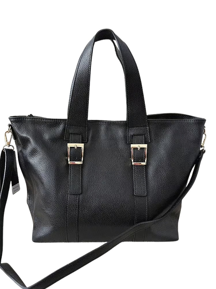 Massimo Contti kožená shopper kabelka černá