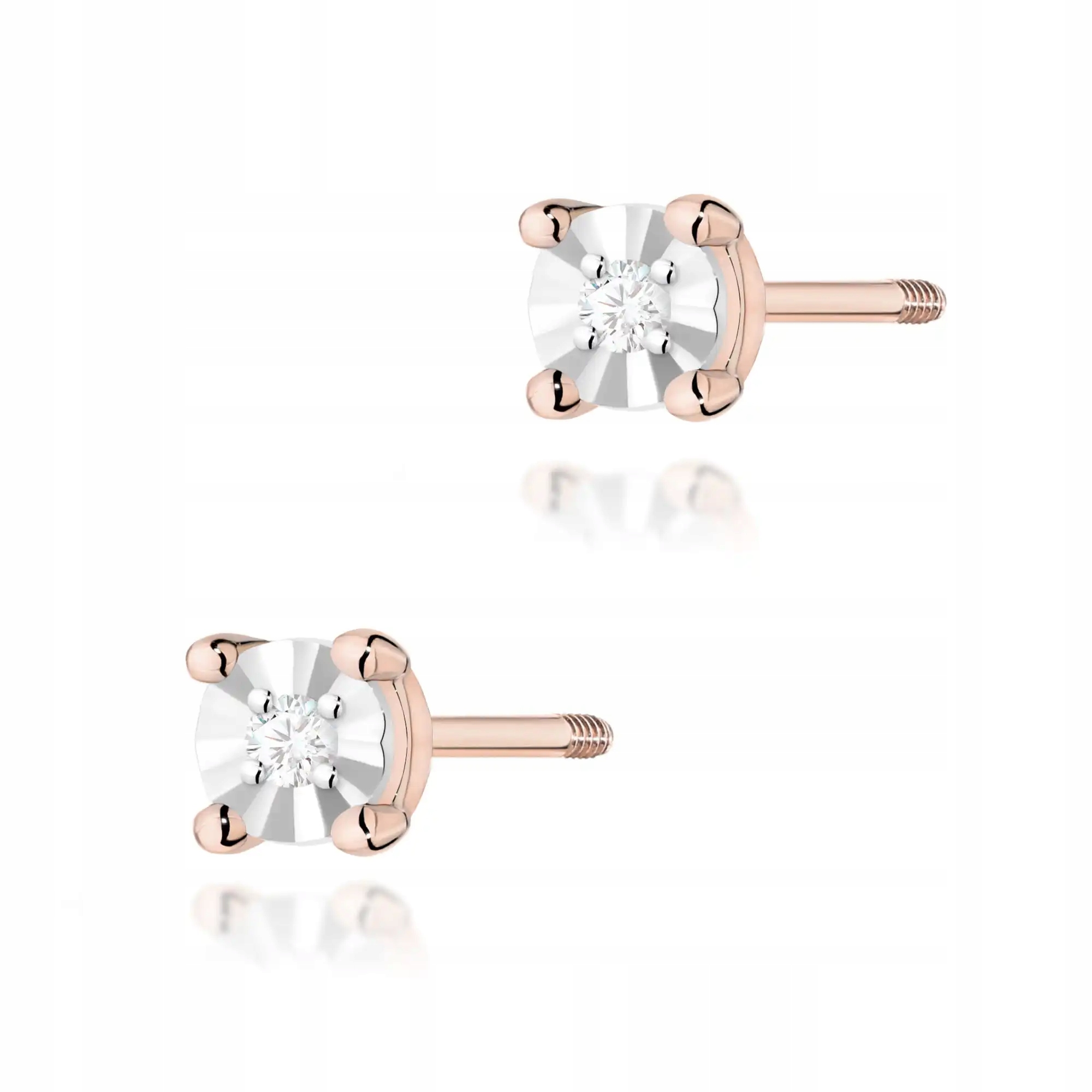 Zlaté náušnice 585 s diamantem, růžové zlato, moderní tyčinka 14kt