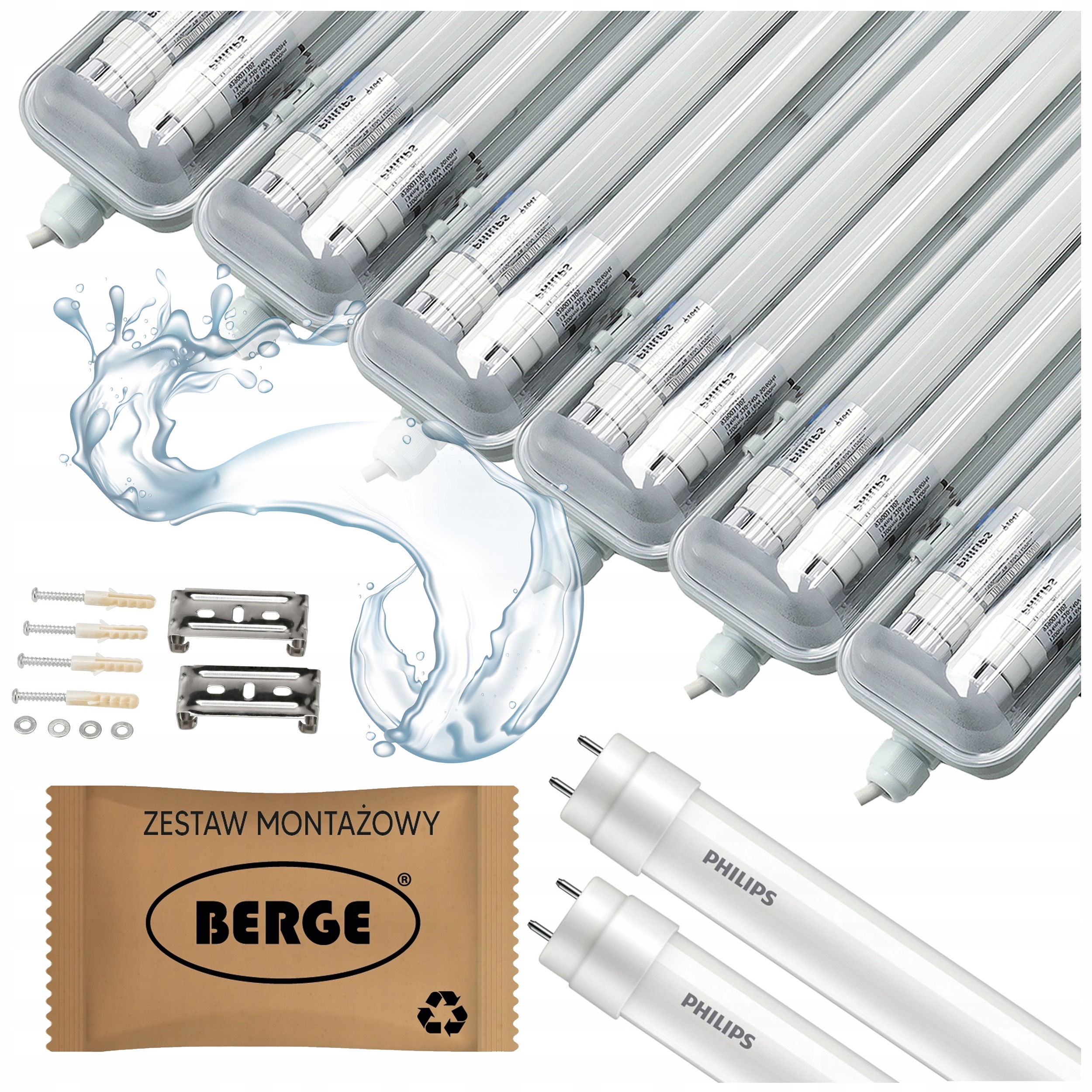 Hermetická Led lampa 6x do garáže 120 cm tuby Philips 18W sada