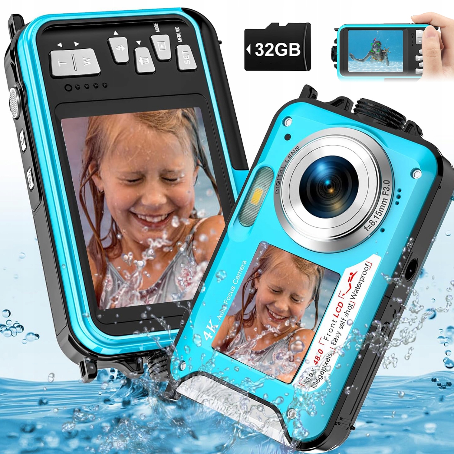 Podvodní fotoaparát s automatickým ostřením a 32GB kartou – ideální pro potápění