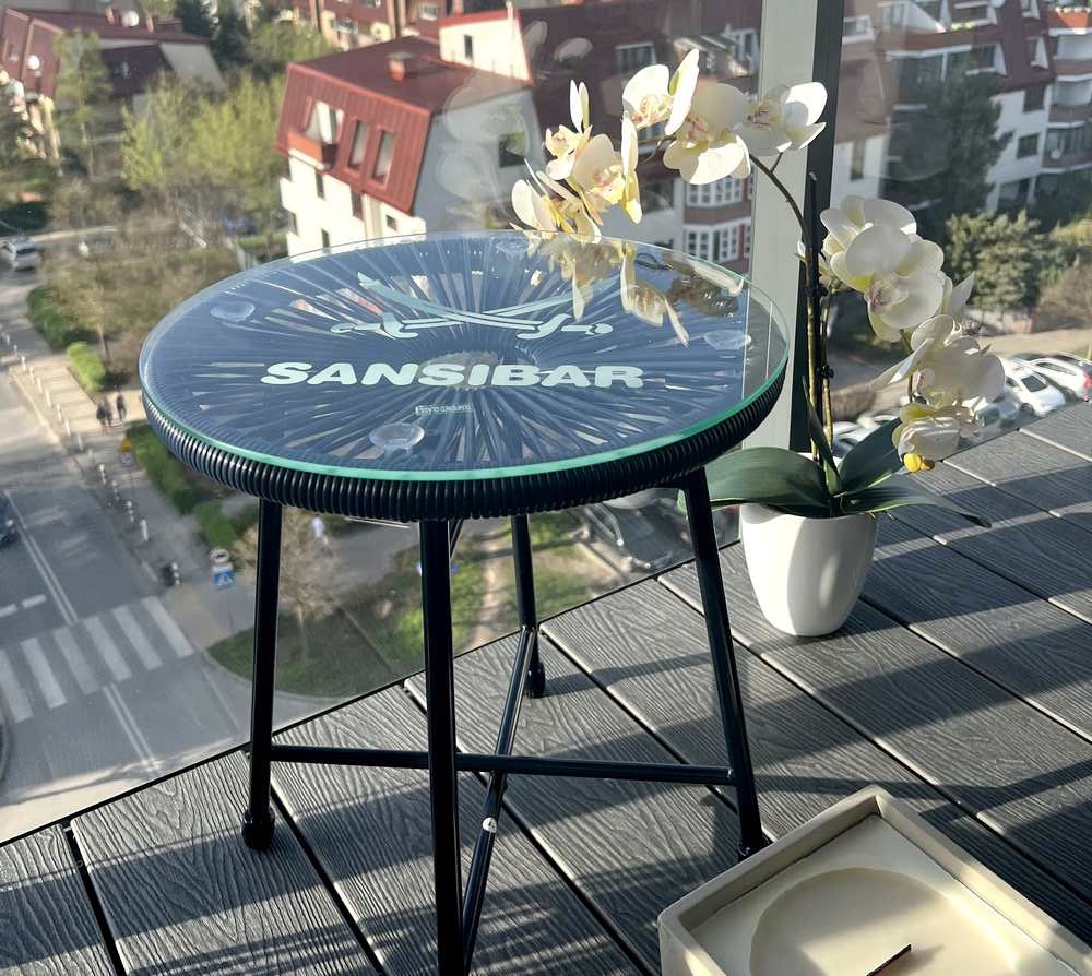 Sansibar Pletený skleněný konferenční stolek s kulatý deskou, Černý, 40 cm 118/ST-3C