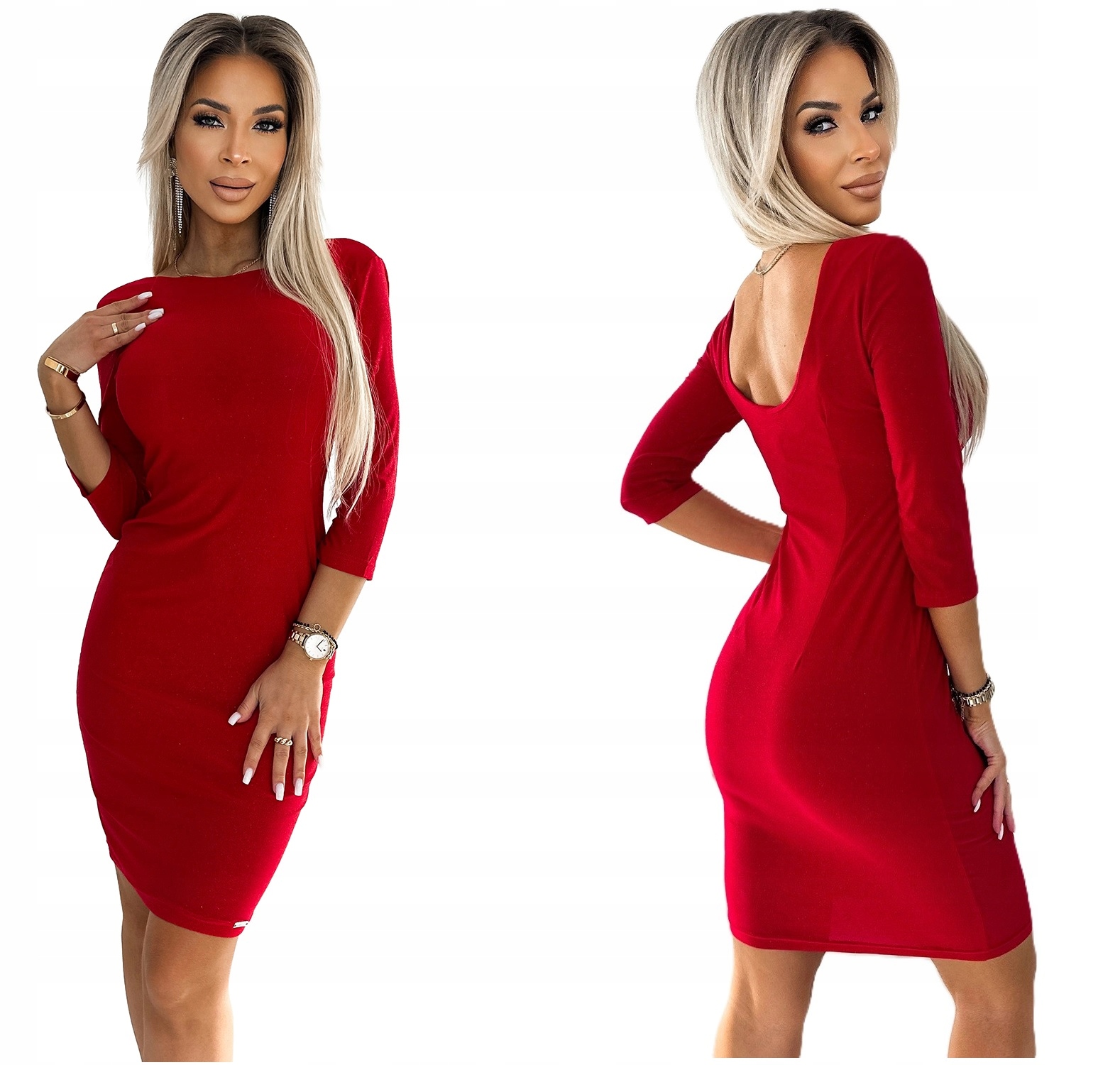 Smyslná Brokátová Šaty Sukně S Výřezem Na Zádech Červená M