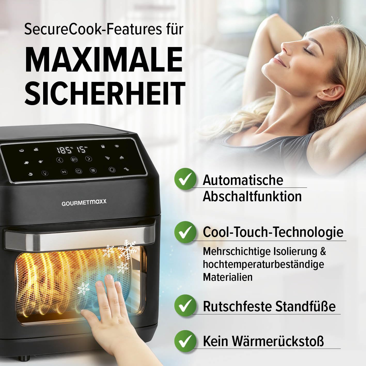GOURMETMAXX Frytkownica Beztłuszczowa 12L 1700W 9 Funkcji Minipiekarnik — miniatura 9