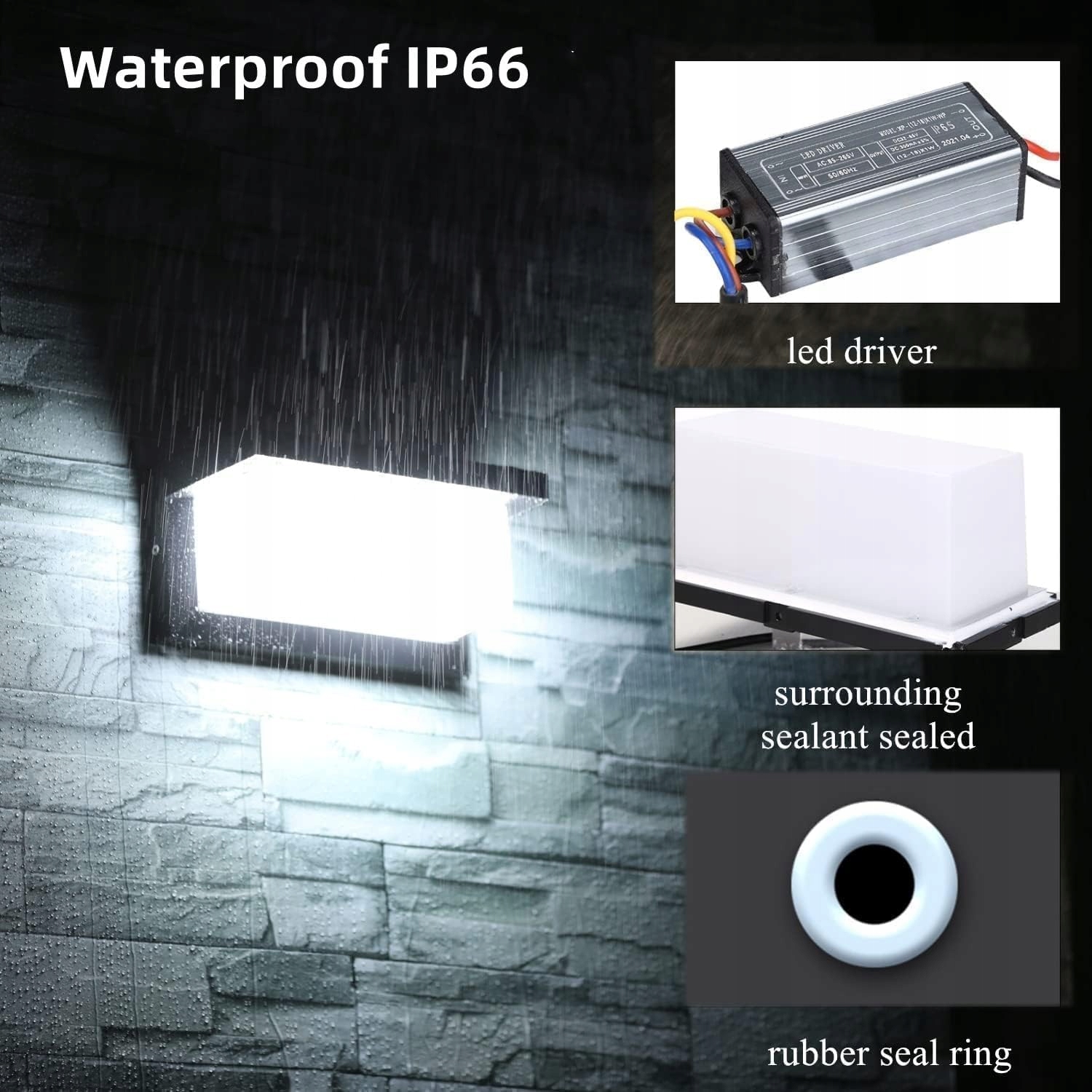 LIGHTSJOY Zewnętrzna Lampa LED 18W IP66 Wodoodporna 2 Sztuki Kaltweiß 6000K — miniatura 2