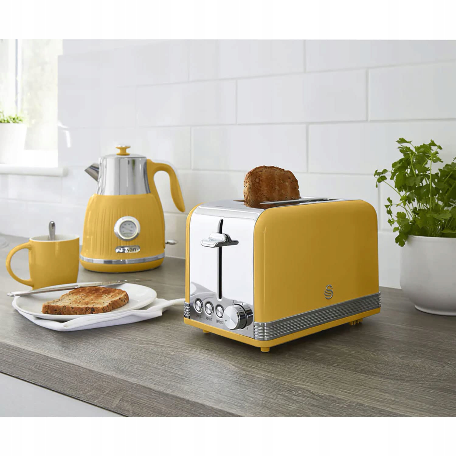 SWAN Retro Toster Vintage 2-Slotowy Żółty 815W Regulacja Stopnia Opiekania — miniatura 5