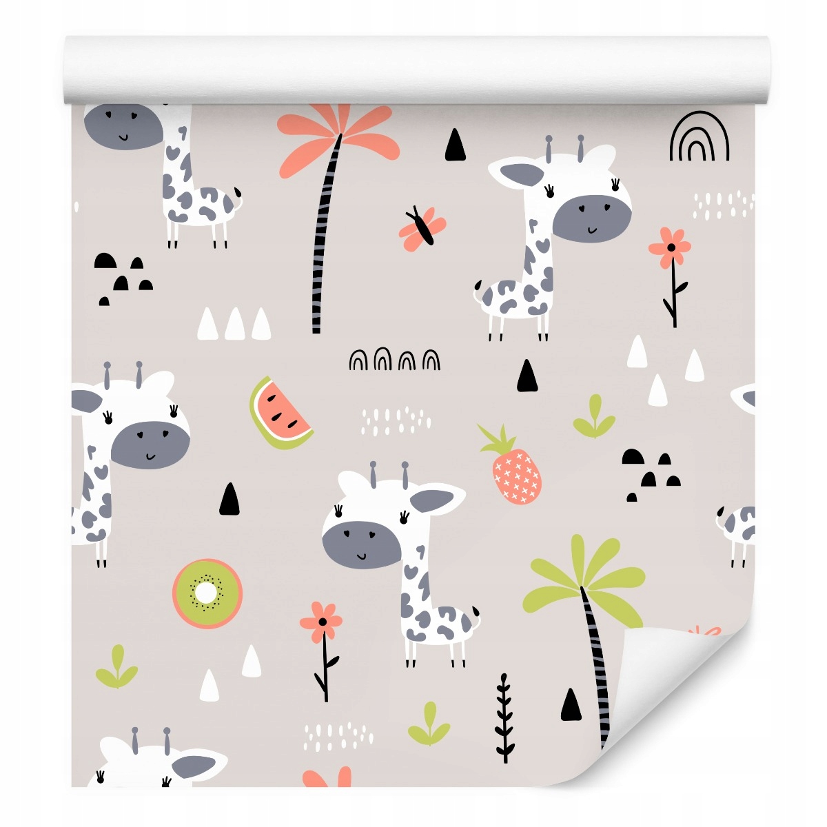 Tapeta pro děti Žirafa Palmy Melouny Ovoce Květina