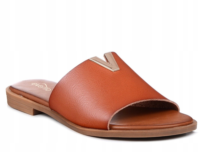 Klapki damskie letnie rude płaskie Evento 7736 z ozdobą 41