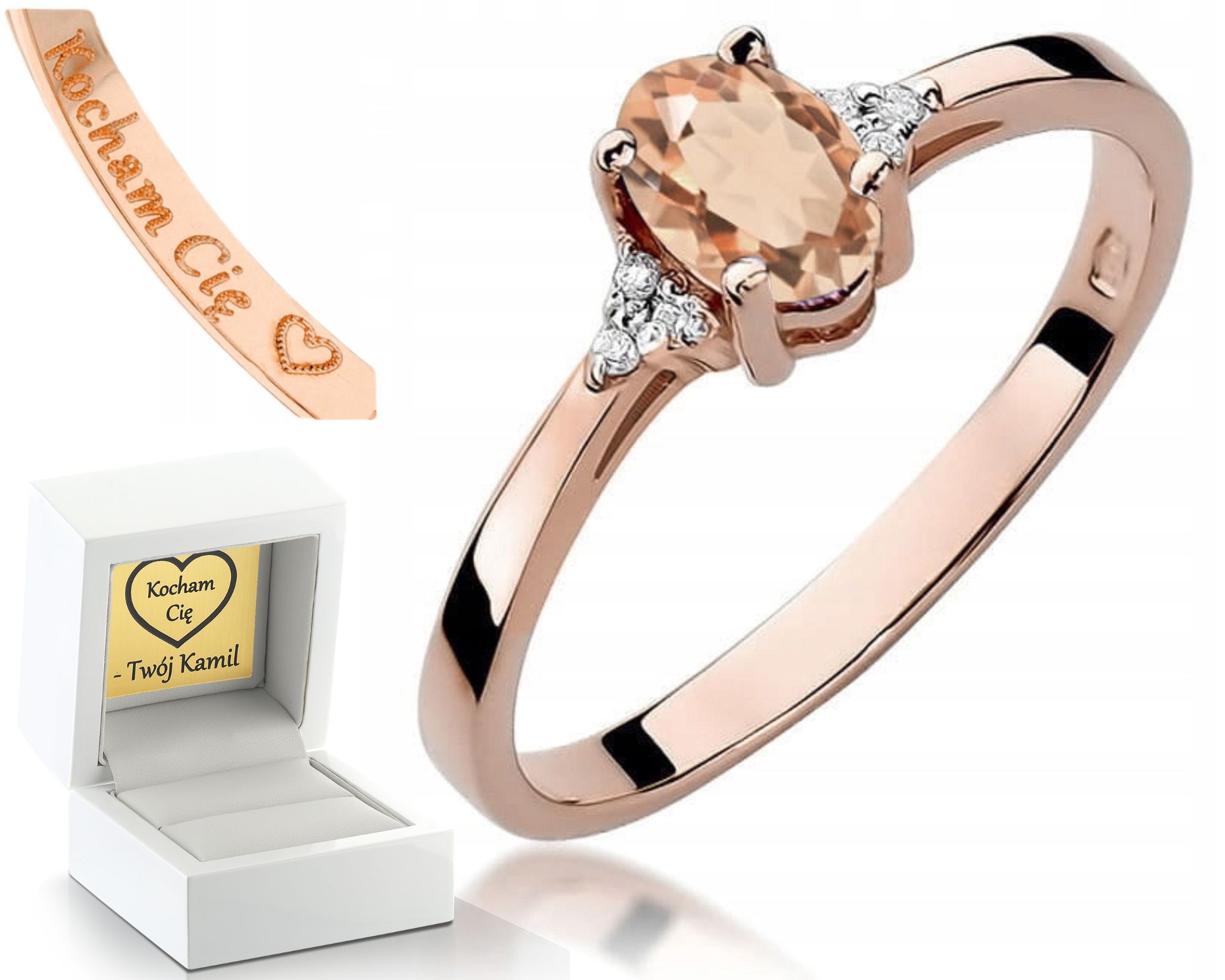 Růžové Zlato Prstýnek S Morganitem 585 Gravírování