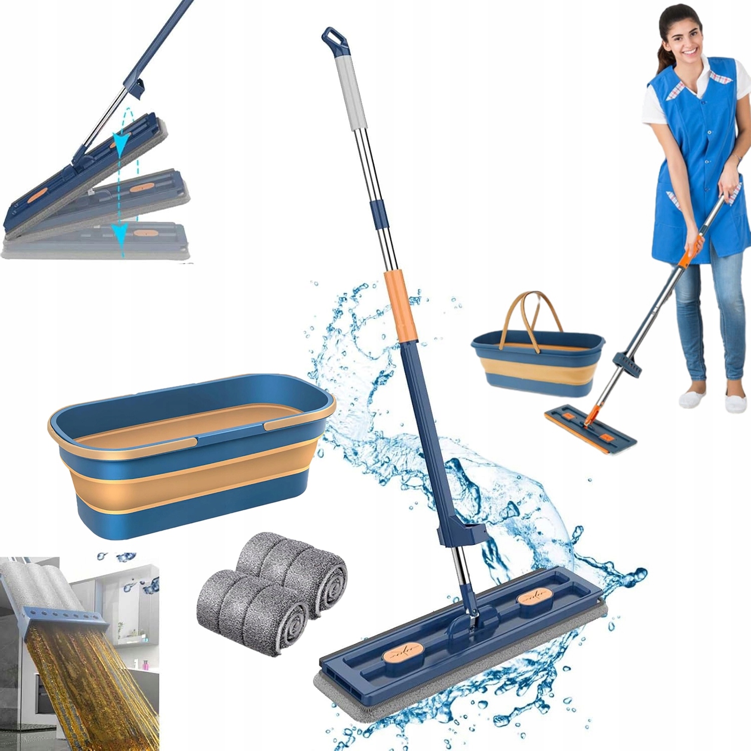 Mop s Kbelíkem Se Ždímačem Plochý Otočný 360 Samovytlačovací pro podlahy